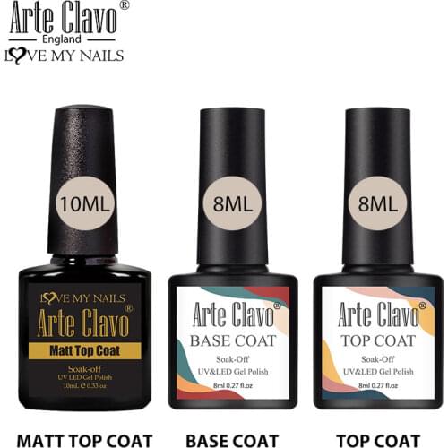 Arte Clavo 8ml/10ml Top Base Coat Matt Top Coat Set Gel Nail Polish Long Lasting Acrylic Soak Off LED Nail Gel Polish Maincure