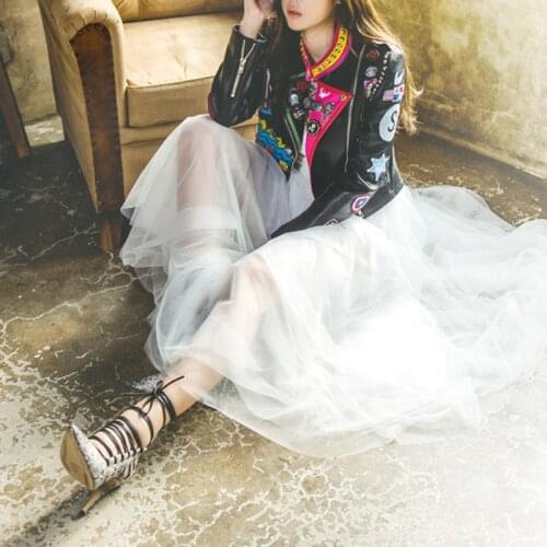 40GC Womens Adult Ice Silk Lining Three Layer Tulle Skirt Solid Color Pleated Princess Maxi A-Line Overlay Flare Bouffant Puffy