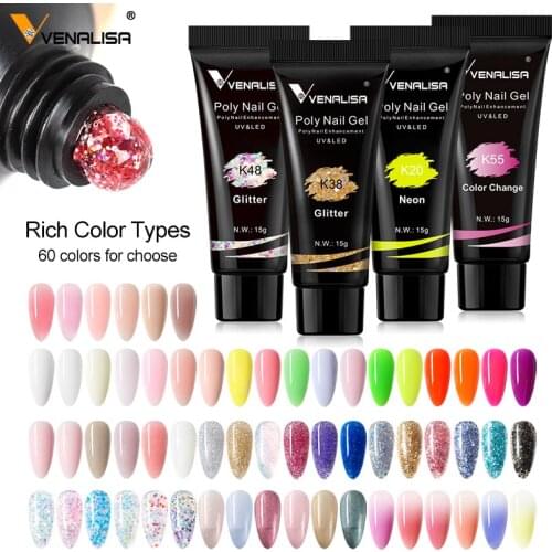 Venalisa New Arrival Poly Nail Gel 15ml Acrylic Gel with Nail Tips Nail Polish Extension Nail Art Builder Clear Camouflage Gel