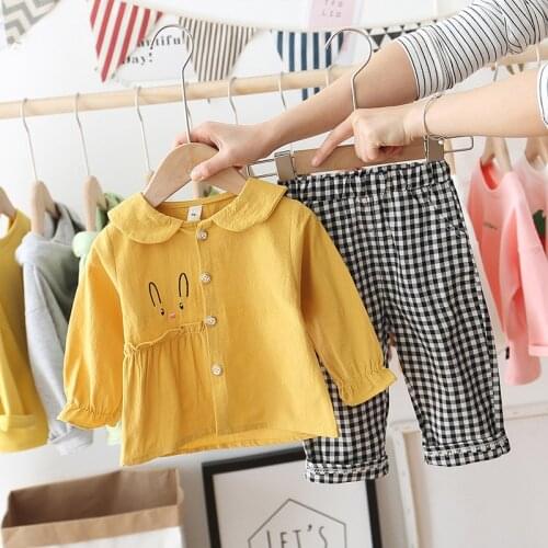Baby Girl cotton sweet Suits Spring Baby Girl Trendy Clothes 2pcs Sets Shirt+lattice Pants Kids baby girl cloths kids