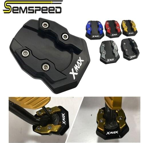 SEMSPEED CNC Motorcycle Parts X-MAX logo Kickstand Enlarge Plate Pads Side Stand For Yamaha XMAX300 250 125 2017 2018 2019 2020