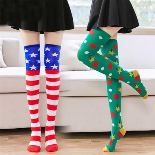 Women colorful striped stockings college students girls holiday party cotton knee socks Over-the-knee Christmas Halloween socks