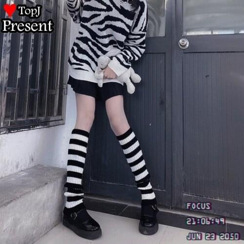 Women Japanese Socks Knit Over the Knee Stripe Color Matching Pile Socks Striped Long Tube for Spring Fall