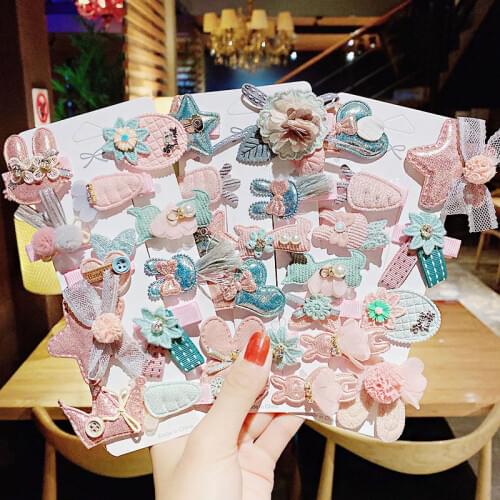 10PCS/Set Korean New Girls Cute Cartoon Chiffon Cloth Hairpins Kids Sweet Hair Clips Headband Barrettes Fashion Hair Accessories