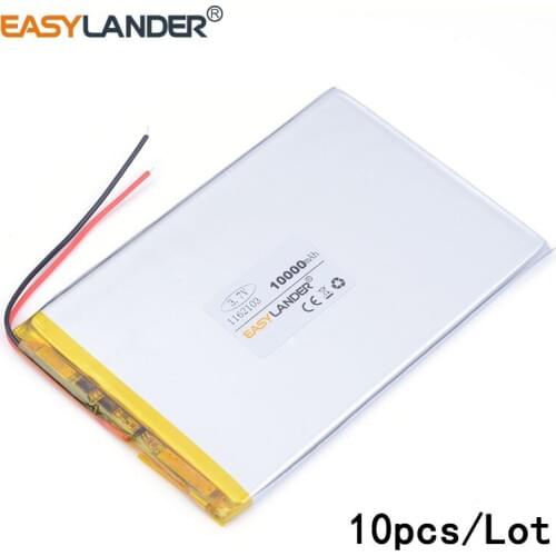 10pcs /Lot 1162103 10000mAh lithium Li ion polymer rechargeable battery For GPS PSP DVD Power bank Tablet PC laptop