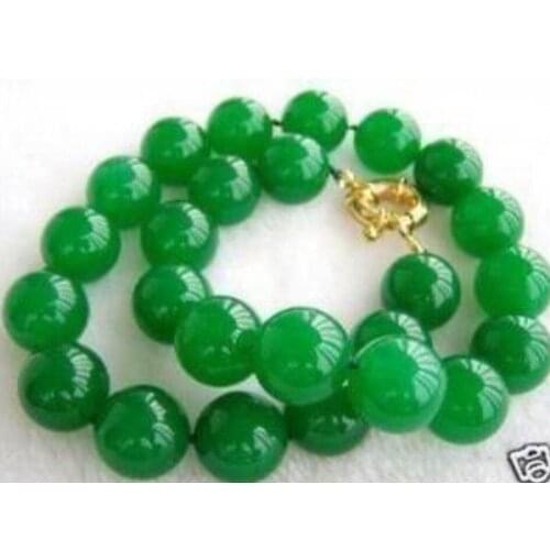 12mm Green jades Round Necklace 18" AAA