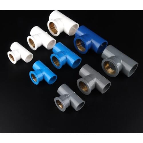 2pcs 1/2, 3/4, 1Inch PVC Brass Tee Connectors Metal Female Thread PVC 3 Way Adapters Garden Water Pipe PVC Joints