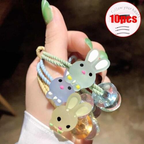 2 Pcs Transparent Bunny Cute Hair Tie Head Rope Simple Forest Female Girl Tie Hair Rubber Band Headdress
