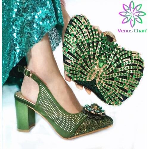 2020 Fashion Nigerian Design High Heels Shoes and Bag To Match Italian Shoes and Bag Set with Shinning Crystal for Wedding Dress