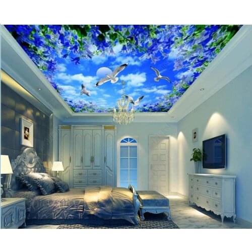 3d ceiling murals wallpaper custom photo Beautiful flower blue sky bird home decor wallpaper in the living room in rolls