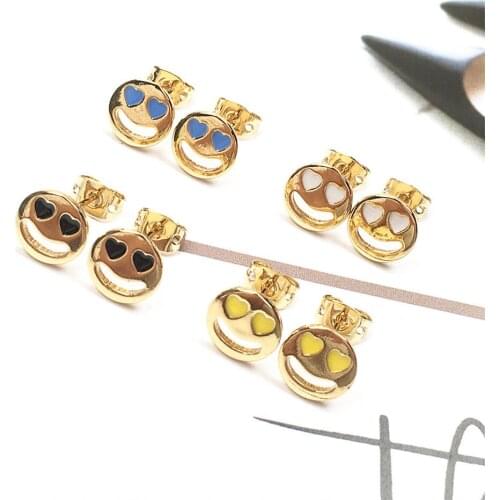 5 Pairs 2021 New smiling face color Enamel Heart stud earrings Mix color womens fashion earrings accessories