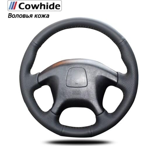 Black Genuine Leather Car Steering Wheel Cover for Mitsubishi Pajero Old Mitsubishi Pajero Sport