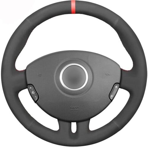 Black Suede Red Marker Hand-stitched Car Steering Wheel Cover for Renault Clio 3 2005-2013 Clio 3 RS 2005-2013