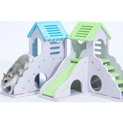 Wooden Hamster Toy House Golden Bear Staircase Sleeping Nest Bed for Small Pets Chinchillas Guinea-pig Small Pets Cage Toys