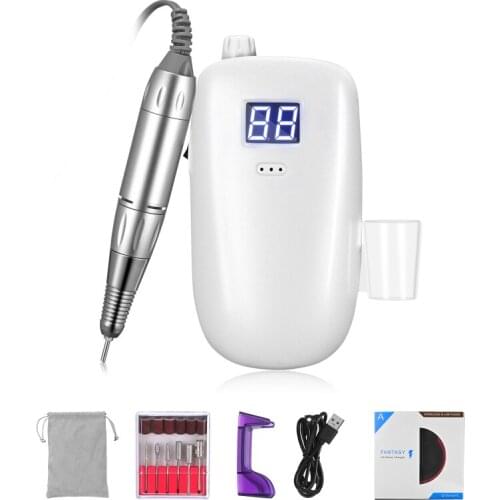 Electric Nail Drill Machine 35000RPM Portable Rechargeable Pedicure With Wireless Charger 6 Bits 6 Sanding Bands For Home Salon
