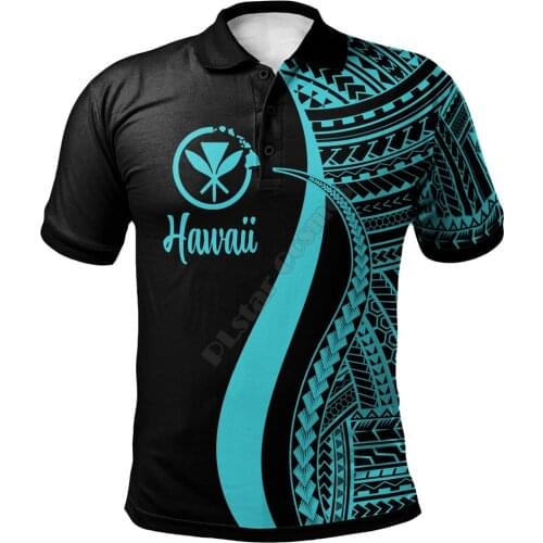 Hawaii Polo Shirt Turquoise Polynesian Tentacle Tribal Pattern 3D Printed Polo Shirt Men Women Short Sleeve Summer T-shirt