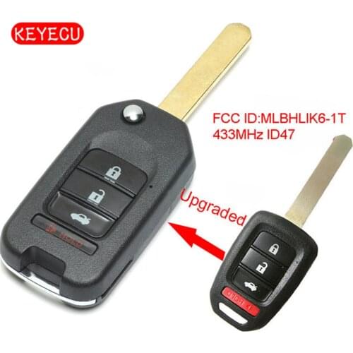 Keyecu Upgraded Flip Remote Key Fob 433MHz ID47 Chip 3+1 Button for Honda Fit Civic XRV 2015