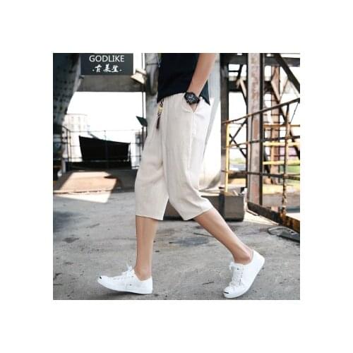 Men Shorts Korean Cropped Linen Loose Thin Casual Street Boy Harem