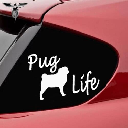 EmpireYing 3 Sizes 8 Colors Pet Cartoon Pug Life Sticker Car Window Truck Bumper Door Laptop Bulldog Collar Dog Vinyl Decal Gift