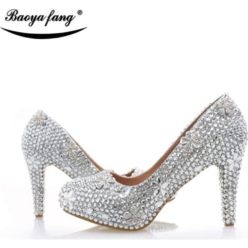 New arrival Silver crystal Womens wedding shoes real leather insole Platform shoes 10cm/12cm party dress shoes High shoes female