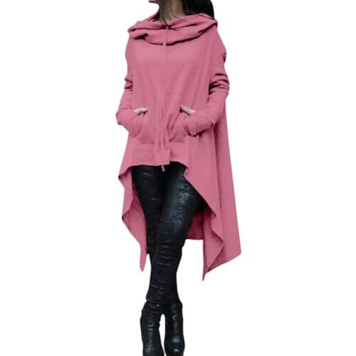 Autumn Winter Women Irregular Draw Cord Coat Long Sleeve Loose Casual Poncho Hooded Pullover Long Hoodies Sweatshirts