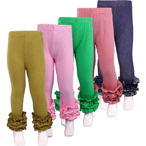 Autumn Cotton Knit Solid Ruffle Boutique Kids Clothing Long Pants Toddler Girls Clothes Icing Leggings
