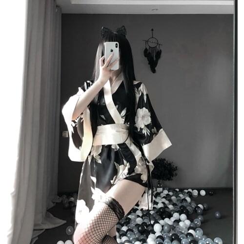 Sexy Women Sakura Kimono Lovely Japanese Uniform Robe Floral Bathrobe Short Kimono Robe Night Bathrobe Fashion Dressing Gown
