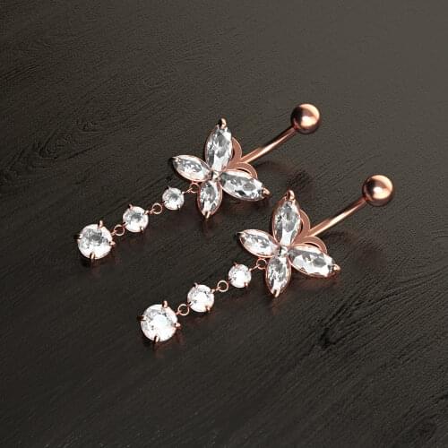 Sexy Dangled Belly Button Rings Butterfly Flower Navel Piercing Ombligo Women Earrings Piercing Body Jewelry Stainless Steel