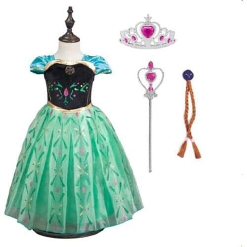 Girls Frozen 2 Anna Princess Dress Kids Cosplay Costume Crown braid Snow Queen Children Birthday Christmas Party Cosplay Dress