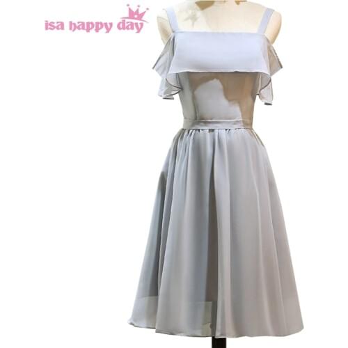 Semi formal short gray sweet 16 a line chiffon simple elegant spaghetti strap prom dresses of 2020 under $100 with straps H4265