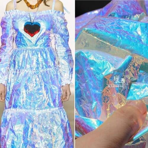 New Iridescent Reflective Pleated Fabric DIY Patches Bags Stage Background Decor Fashion Clothes Designer Fabric