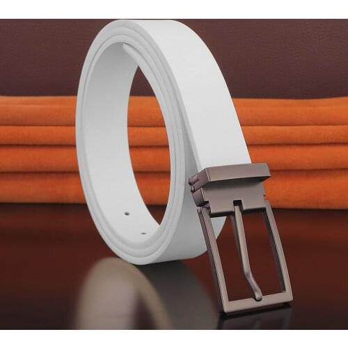 High quality pin buckle fashion 2.9cm thin belts men luxury genuine leather Waistband white cowboys casual ceinture homme