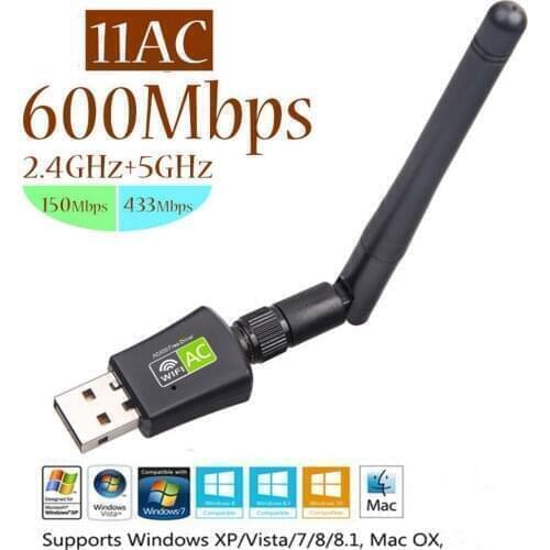 Kebidu Free Driver 600Mbps 5G 2.4Ghz Network Cards Wifi Adapter USB Dual Band LAN Antenna Dongle Wifi for Win 7 8 10