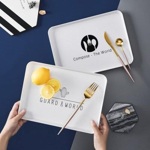 Nordic Breakfast Plate Dessert Serving Tray Plastic Snack Afternoon Tea Bread Tray Rectangular Cake Fruit Dish Drink Platter