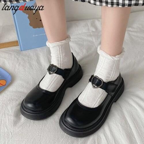 Student Shoes College Girl Lolita Mary Jane shoes Women Creepers Cosplay Jk Heart-Shaped Japanese School Girl Loafers Vintage