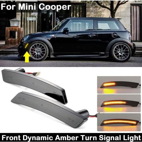 2Pcs For Mini Cooper R55 R56 R57 R58 R59 R60 R61 Smoked Lens Front Bumper LED Side Marker Lamp Dynamic Amber Turn Signal Light