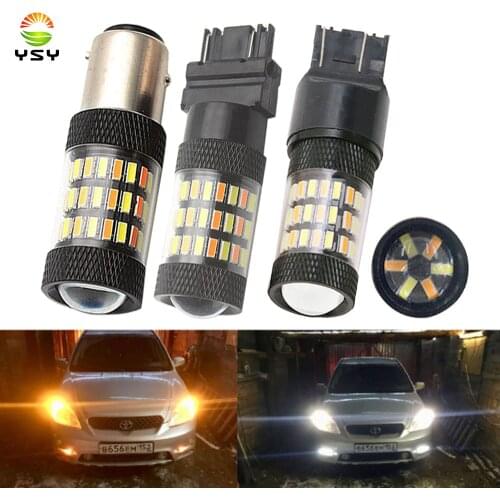 YSY 1157 BAY15D 3157 7443 4014 60 SMD LED Bulbs Amber/White Driving DRL Turn Signal Light Switchback Dual Color 12V Car Styling