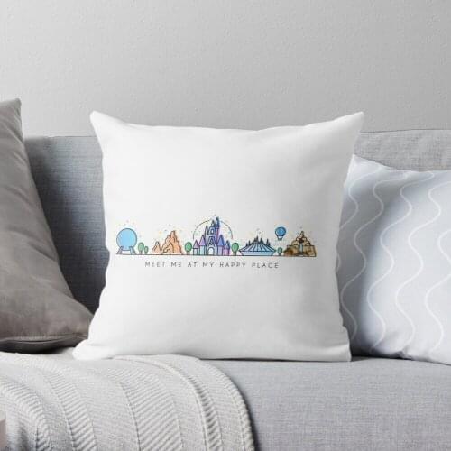 Meet me at my Happy Place Vector Orlando Theme Park Illustration Design Polyester Decor Pillow Case Home Cushion Cover 45*45cm