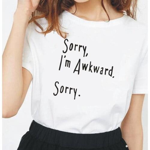 Funny I'm Sorry I'm Awkward Letter Women Tshirt Fashion Humor Shirt Tee Shirt Femme Introverted Nerd Cute T Shirt Women Tops