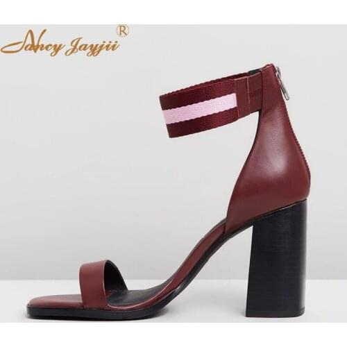 Female Shoes Adult Ladies Sandals Zipper Ankle Wrap Super High Square heels Solid Wedding Party Fashion Nancyjayjii 2019
