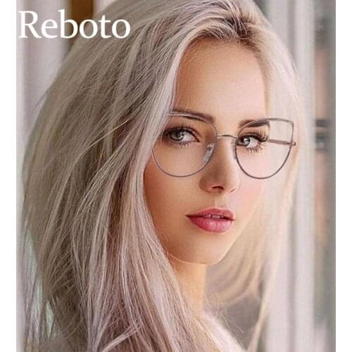 Retro Cat Eye Womens Glasses Green Clear Anti Blue Light Eyeglasses For Women Alloy Transparent Spectacles Frame