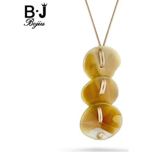 BOJIU Lady Acrylic Long Necklace Round Pendant Rope Chain Pendant Necklaces Women Charm Clothes Decorations Candied Gourd NK1034