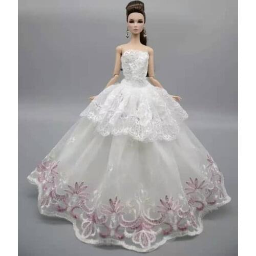 1:6 Classic White Purple Floral Wedding Party Gown For Barbie Doll Clothes Off Shoulder Princess Dolls Dress 30cm Doll Accessory