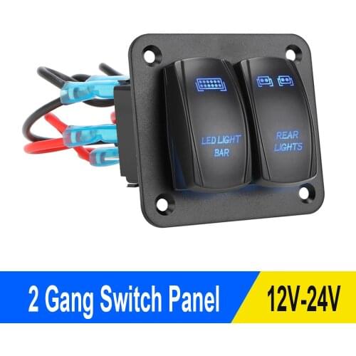 2 Gang Rocker Switch Panel 12V/24V Control Panel ON/Off Toggle LED Light Wiring Harness for Car RV Truck Marine Switch Panel