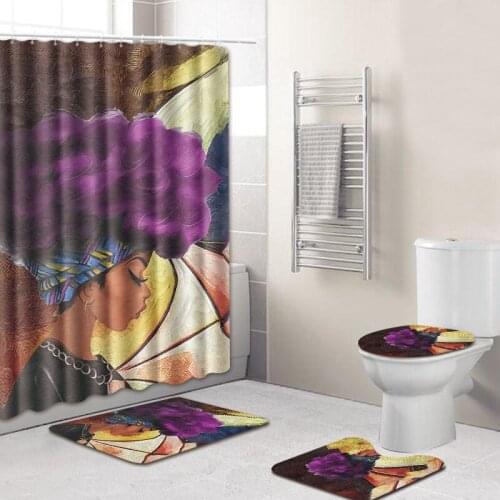4pcs/lot African curly woman Print Shower Curtain 3D Polyester Fabric Waterproof Mildewproof Bathroom Curtain and carpet set