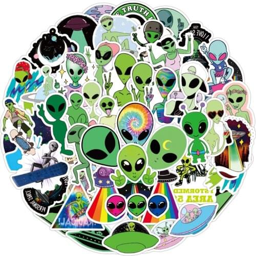 50PCS Pack ET Graffiti Stickers Alien UFO Pegatinas For Kids Toy DIY Luggage Suitcase Laptop Motorcyle Car Cool Decal Sticker