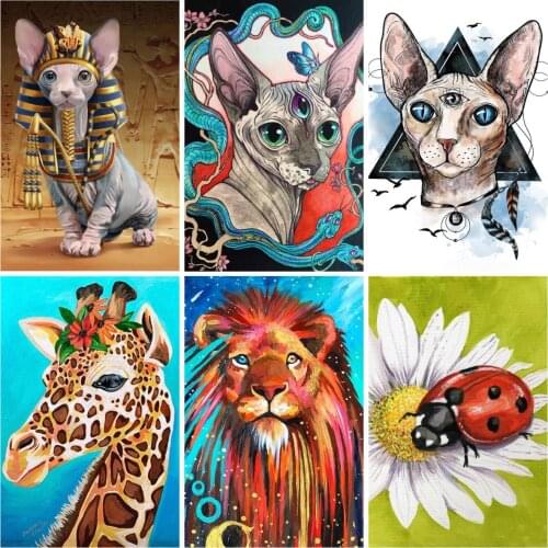 Abstract Egyptian Sphinx Sphynx Cat 5D Diamond Painting Animals Cross Stitch Kits Embroidery Art Mosaic Resin Home Decor Gifts