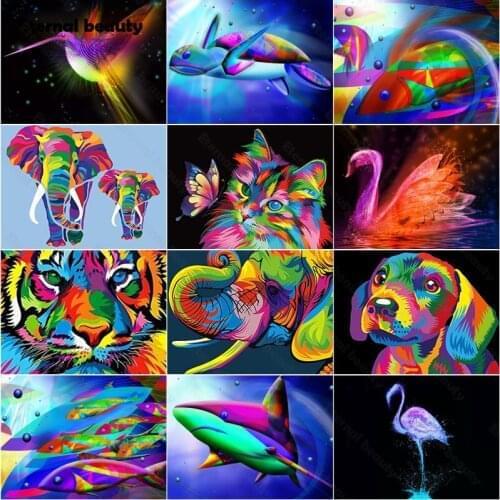 Diamond Painting Animals Cat Tiger Elephant Fish Graffiti Art Diamond Embroidery Cross Stitch Kits Pictures of Rhinestones Gift