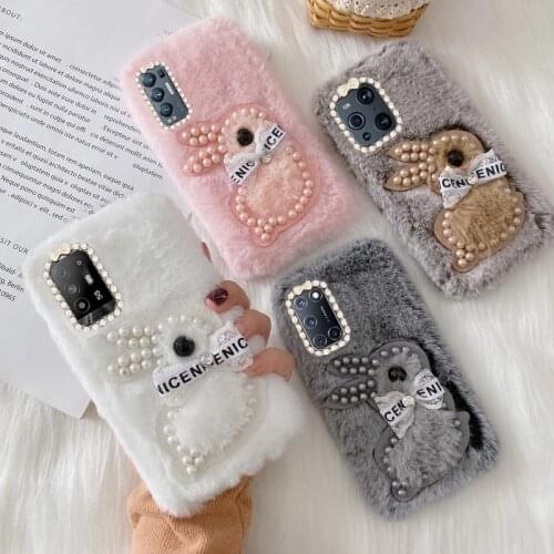 Case For Oppo F19 Pro Find X3 Lite Neo Pro A91 92 93 72 Realme 5i 6 6i 6 7 8 Pro 5G Diamond Plush Cute Rabbit Case Phone Cover