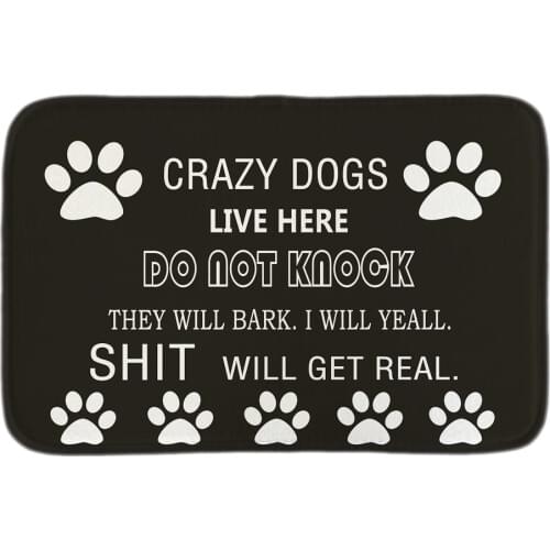 Crazy Dogs Live Here Decorative Indoormat Soft Door Mat Short Plush Bathroom Floor Mats Black Carpets Do Not Knock